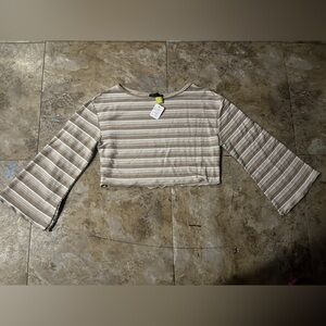 Source Unknown Beige and White Striped Blouse